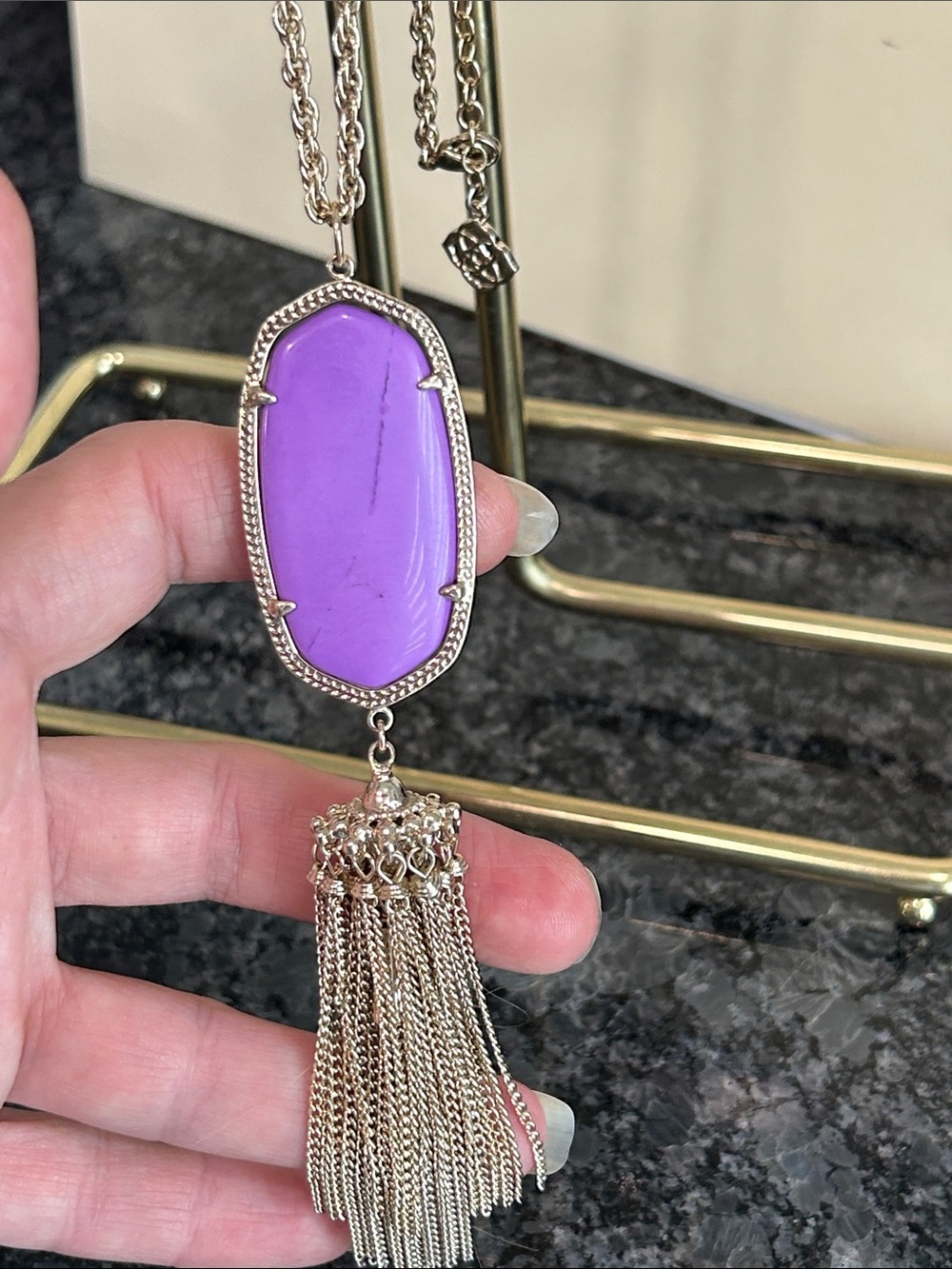 Kendra Scott Silver Necklace with Purple Stone and Tassel